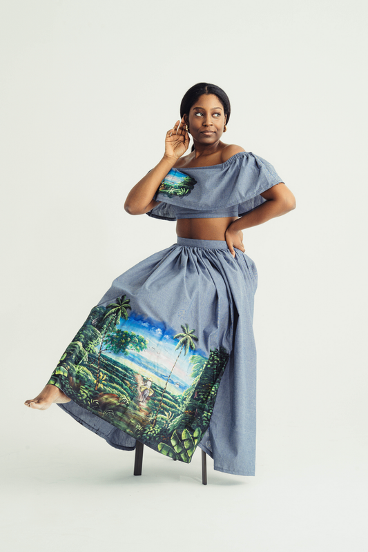 Jupe longue peinte à la main avec fente ajustable