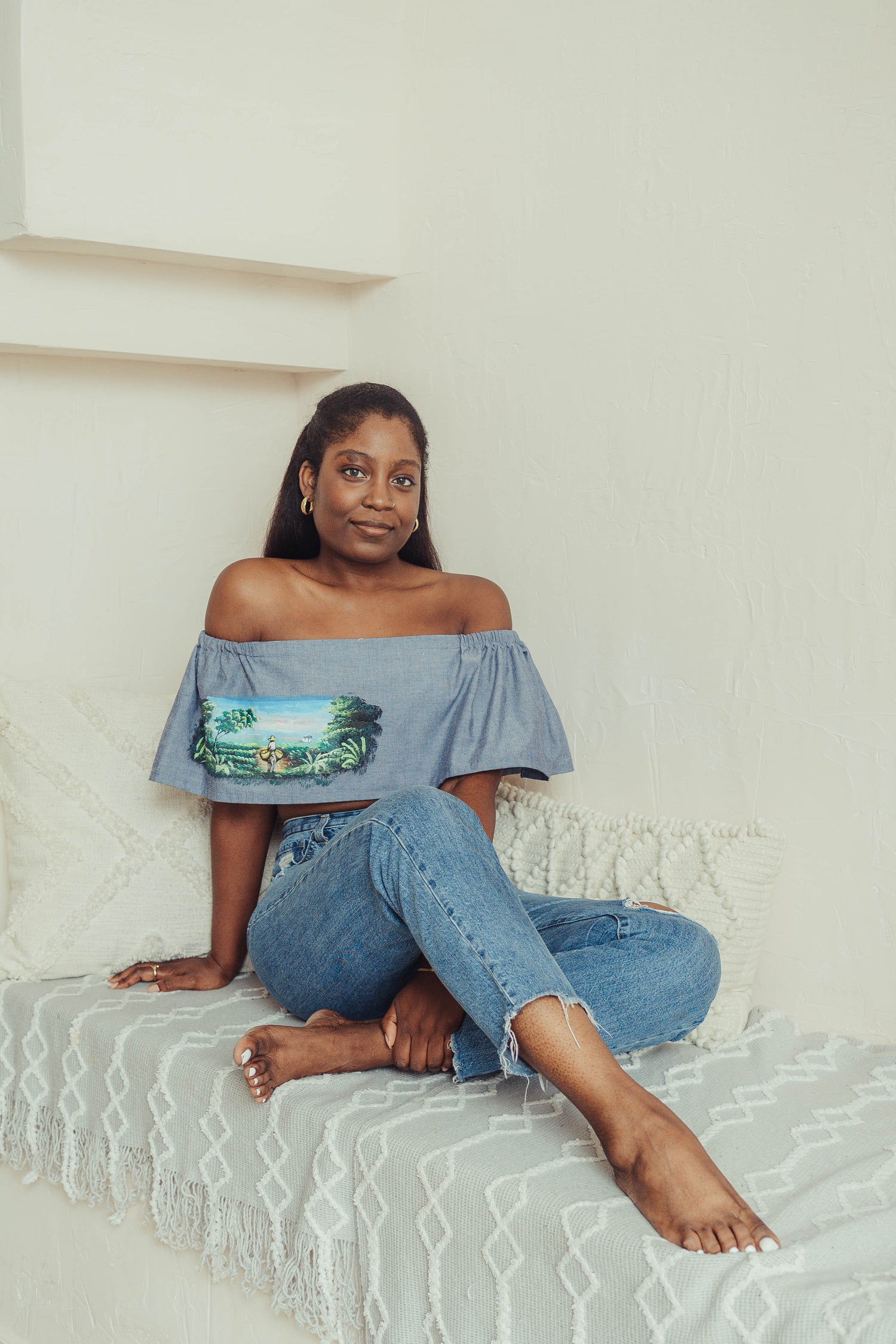 Haut karabela avec jeans taille haute