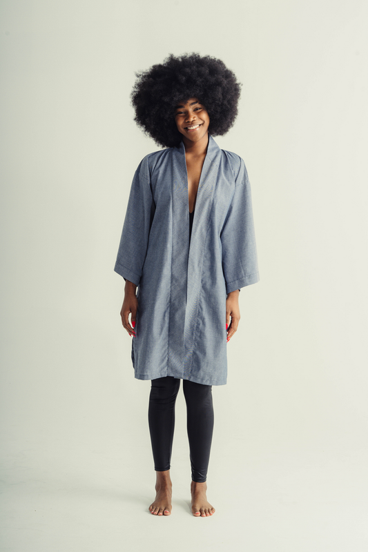Kimono mi-long peint à la main, fentes latérales